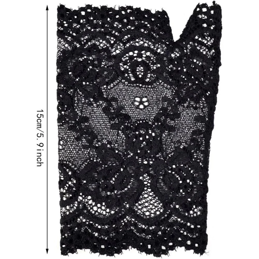 Women's 2 Pair Black Red Lace Fingerless Gloves Party Prom Costume Accessories